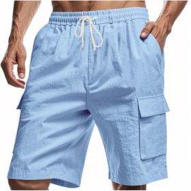 Loose Sports And Leisure Solid Color Linen Drawstring Shorts (Option: M-Light Blue)