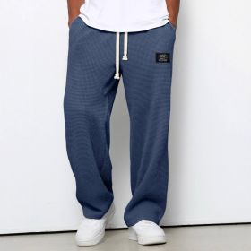 Waffle Straight Pants Fashion Brand Loose Loose  Drawstring Pockets Trousers Casual Men's Clothing (Option: Navy Blue-S)