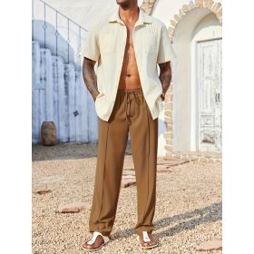 Slacks, Trendy Slacks, Men's Trousers, Men's Trousers, Long Pants, Straight Pants, Corduroy Slacks, Corsets, Anti-wrinkle Slacks, Cropped Pants, (Option: Brown-XL)