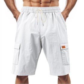 Loose Sports And Leisure Solid Color Linen Drawstring Shorts (Option: S-White with Label)