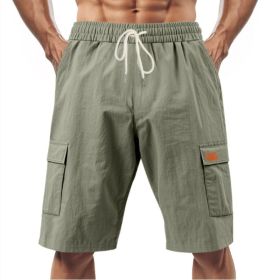 Loose Sports And Leisure Solid Color Linen Drawstring Shorts (Option: S-Army green with Label)
