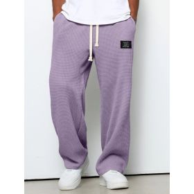 Waffle Straight Pants Fashion Brand Loose Loose  Drawstring Pockets Trousers Casual Men's Clothing (Option: Purple-S)