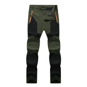 Outdoor Stretch Charging Men's Windproof Waterproof And Hard-wearing Breathable Quick-drying Pants (Option: Green black-L)