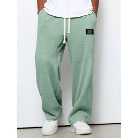 Waffle Straight Pants Fashion Brand Loose Loose  Drawstring Pockets Trousers Casual Men's Clothing (Option: Light Green-S)
