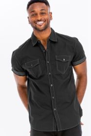 Weiv Outline Stitch Short Sleeve Shirt (Color: Black, size: L)