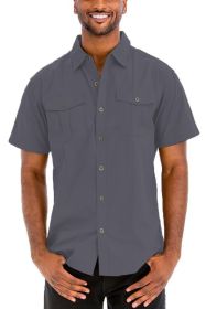 Weiv Two Chest Pocket Button Down Shirt (Color: Dark Grey, size: L)