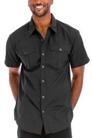 Weiv Two Chest Pocket Button Down Shirt (Color: Black, size: S)