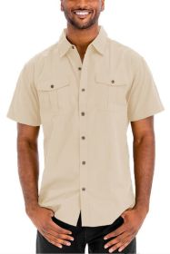 Weiv Two Chest Pocket Button Down Shirt (Color: SAND, size: 2XL)