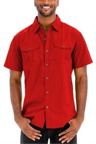 Weiv Two Chest Pocket Button Down Shirt (Color: Red, size: M)