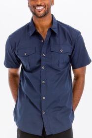 Weiv Two Chest Pocket Button Down Shirt (Color: Navy, size: S)