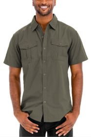 Weiv Two Chest Pocket Button Down Shirt (Color: Olive, size: 2XL)