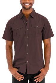 Weiv Two Chest Pocket Button Down Shirt (Color: BROWN, size: S)