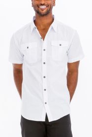Weiv Two Chest Pocket Button Down Shirt (Color: White, size: L)