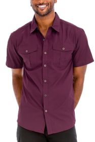 Weiv Two Chest Pocket Button Down Shirt (Color: BURGUNDY, size: M)