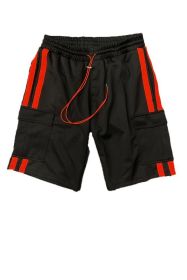 Two Stripe Cargo Pouch Shorts (Color: BLACK RED, size: 3XL)
