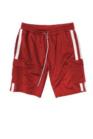 Two Stripe Cargo Pouch Shorts (Color: RED WHITE, size: M)