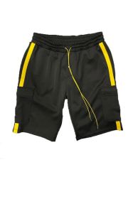 Two Stripe Cargo Pouch Shorts (Color: black yellow, size: M)
