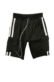 Two Stripe Cargo Pouch Shorts (Color: BLACK WHITE, size: L)