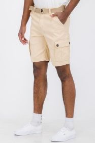 Weiv Mens Belted Cargo Shorts with Belt (Color: KHAKI, size: 30)