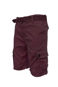 Weiv Mens Belted Cargo Shorts with Belt (Color: BURGUNDY, size: 34)