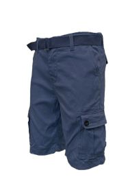 Weiv Mens Belted Cargo Shorts Pockets and Belt (Color: Navy, size: 36)