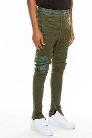 Heathered Cotton Blend Joggers (Color: Olive, size: L)