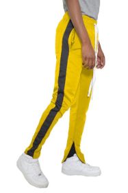 SLIM SKINNY STRIPE DESIGN TRACK PANT JOGGERS (Color: YELLOW BLACK, size: XL)