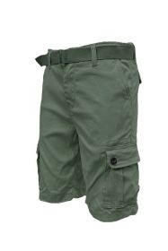 Weiv Mens Belted Cargo Shorts Pockets and Belt (Color: Olive, size: 40)