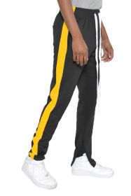 SLIM SKINNY STRIPE DESIGN TRACK PANT JOGGERS (Color: black yellow, size: L)