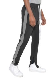 SLIM SKINNY STRIPE DESIGN TRACK PANT JOGGERS (Color: BLACK GREY, size: 3XL)