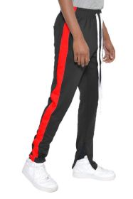 SLIM SKINNY STRIPE DESIGN TRACK PANT JOGGERS (Color: BLACK RED, size: S)