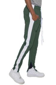 SLIM SKINNY STRIPE DESIGN TRACK PANT JOGGERS (Color: OLIVE WHITE, size: L)