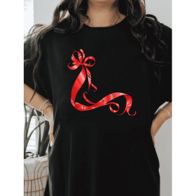 Casual Women's Cotton T-Shirt with Bow Detail - Trendy and Comfortable for Every Season (Style: 68)