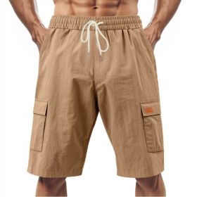 Loose Sports And Leisure Solid Color Linen Drawstring Shorts (Option: L-Brown with Label)