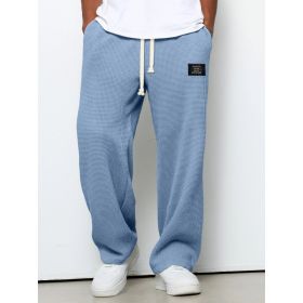 Waffle Straight Pants Fashion Brand Loose Loose  Drawstring Pockets Trousers Casual Men's Clothing (Option: Light Blue-M)