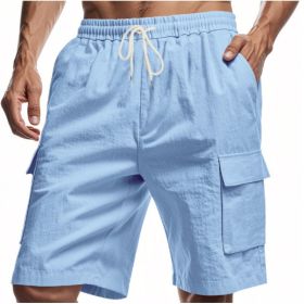 Loose Sports And Leisure Solid Color Linen Drawstring Shorts (Option: XXL-Light Blue)