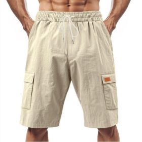 Loose Sports And Leisure Solid Color Linen Drawstring Shorts (Option: XXXL-Khaki with Label)