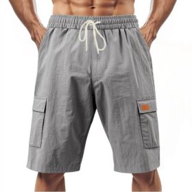 Loose Sports And Leisure Solid Color Linen Drawstring Shorts (Option: XL-Grey with Label)