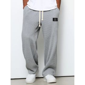 Waffle Straight Pants Fashion Brand Loose Loose  Drawstring Pockets Trousers Casual Men's Clothing (Option: Gray-M)