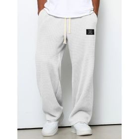 Waffle Straight Pants Fashion Brand Loose Loose  Drawstring Pockets Trousers Casual Men's Clothing (Option: White-L)