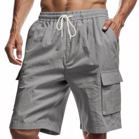 Loose Sports And Leisure Solid Color Linen Drawstring Shorts (Option: L-Gray)