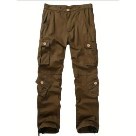 Three-dimensional Pocket Overalls Men's Multi-pocket (Option: Eight Pockets Brown-38)