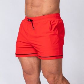 Fitness Quick-drying Sport Running Training Outdoor Beach Shorts (Option: Red-XL)